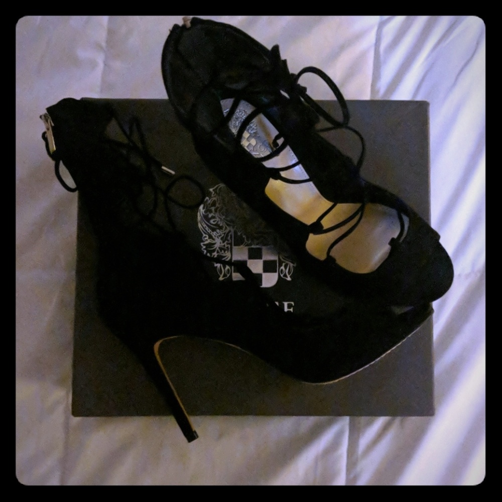 Vince Camuto Black Silk Leather Sandal